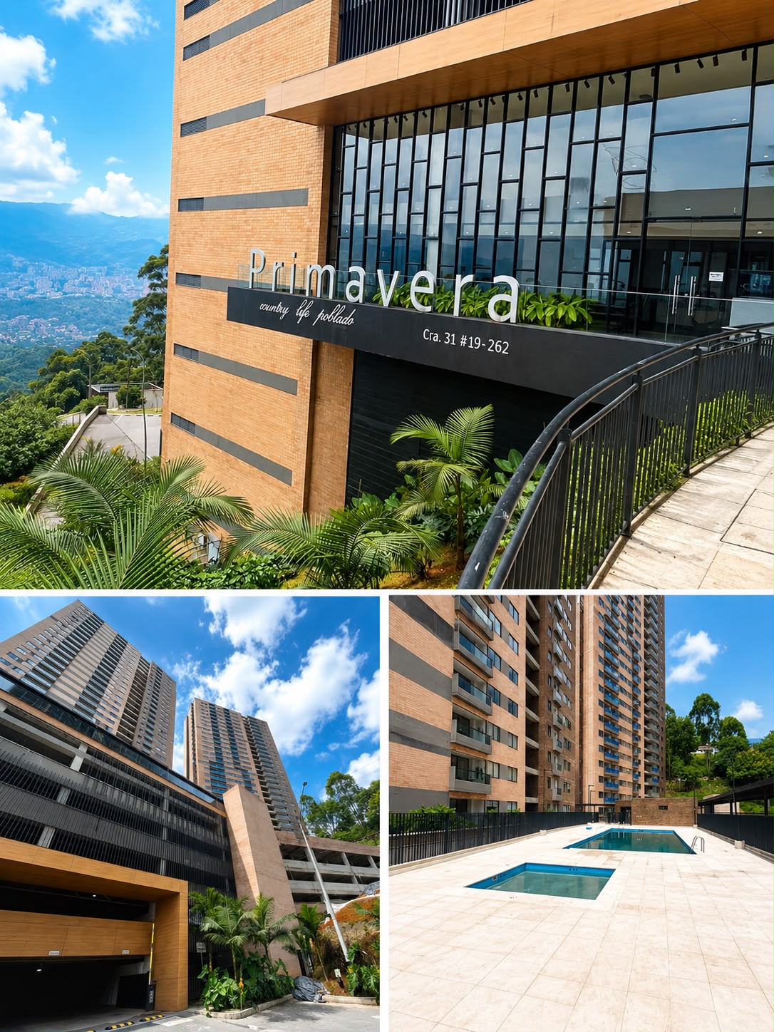 Fachada y entorno de Primavera Country Life en Medellín